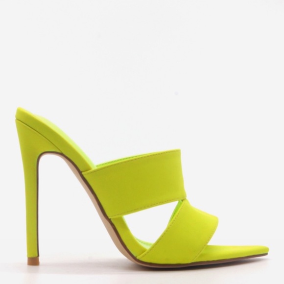 Pointy Toe Double Band Mules in Lime - Picture 2 of 5